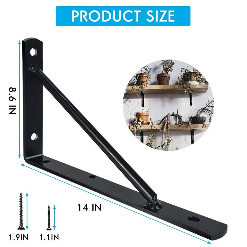 Qualward Shelf Brackets 14 Inch Heavy Duty Metal Shelf Holders, Industrial Rustic Farmhouse Iron Floating Shelf Bracket for Open Shelving, Right Angle L Brackets for Wall Mounted Shelves (6 Pack) - Image 2